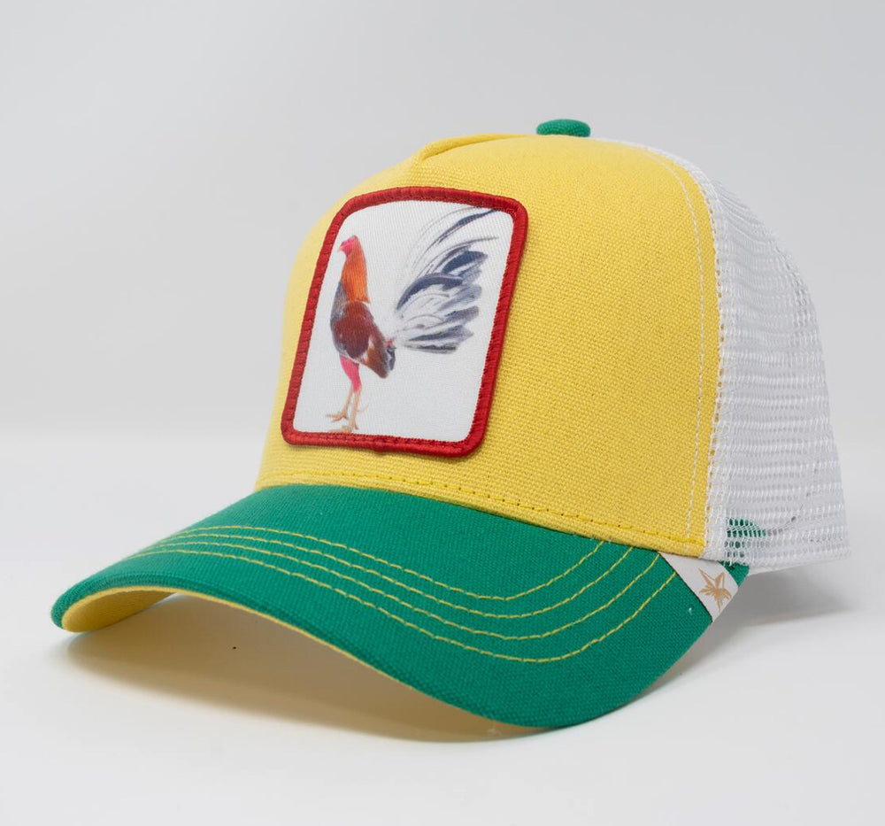Yellow rooster trucker hat