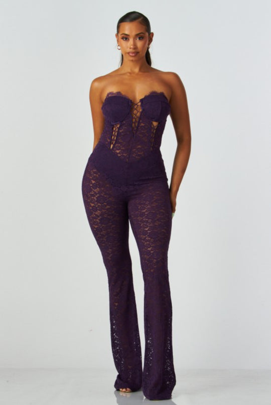 Strapless Lace Corset Jumpsuit