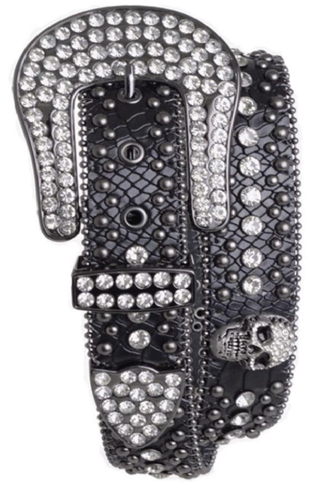 RHINESTONE STUDDED SKULL LEATHER BELT (MULTIPLE COLORS)