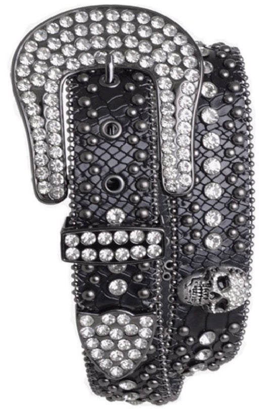 RHINESTONE STUDDED SKULL LEATHER BELT (MULTIPLE COLORS)