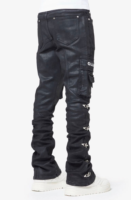 Obsidian Black Waxed Cargo Pants