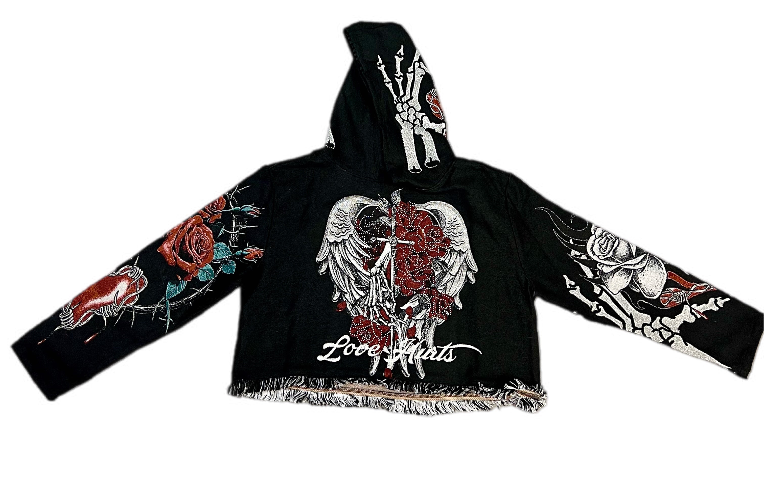 Love hurts premium cropped tapestry hoodie – Just Imagine