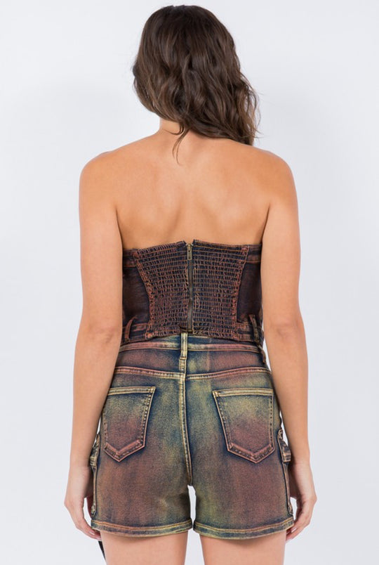 Tube Top Multi Color Cargo Short Set