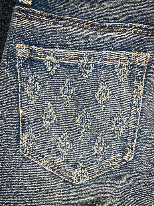 Stacked Rhinestone & Rivet Embedded Jeans