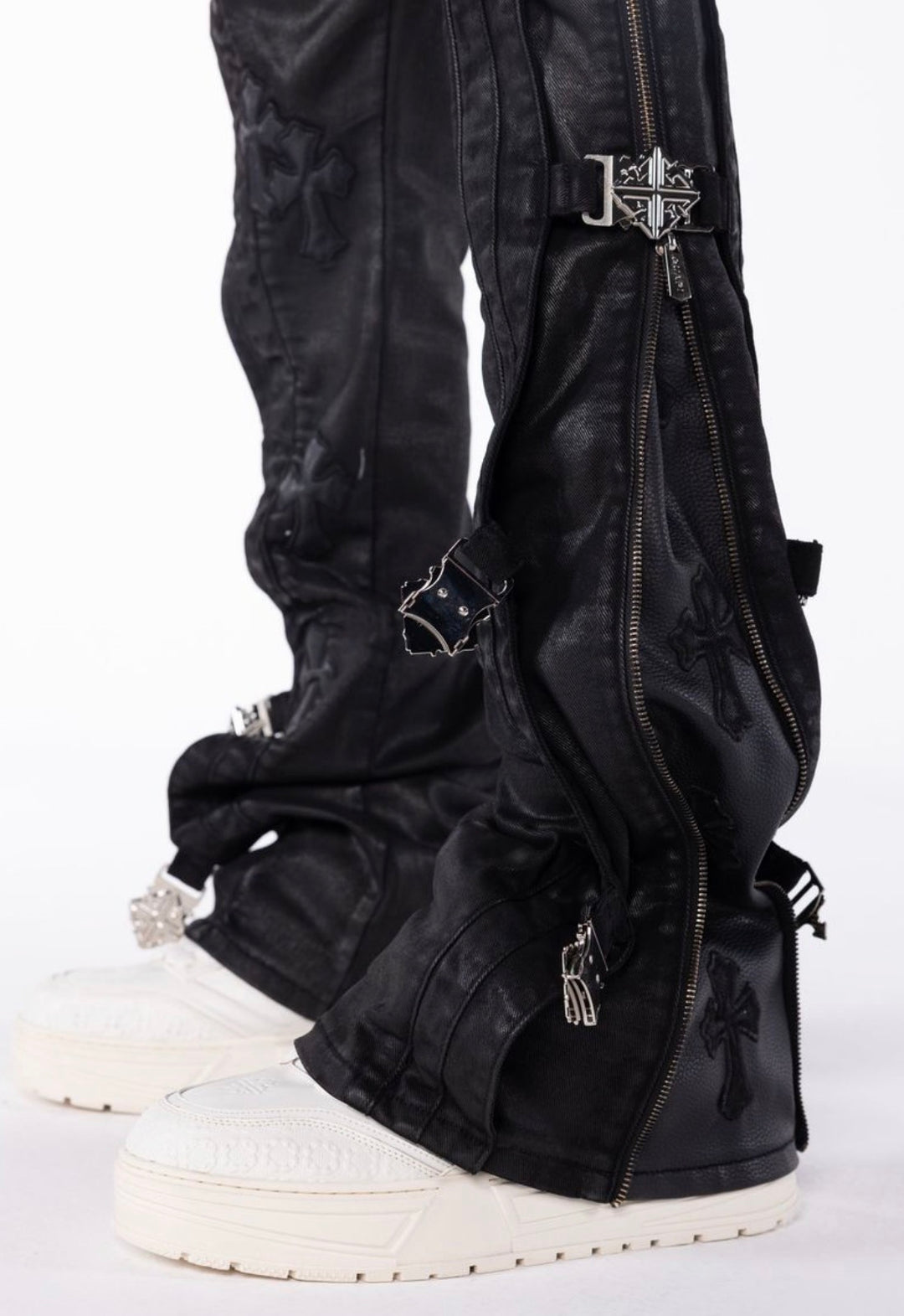 Black Cross Buckle Jeans