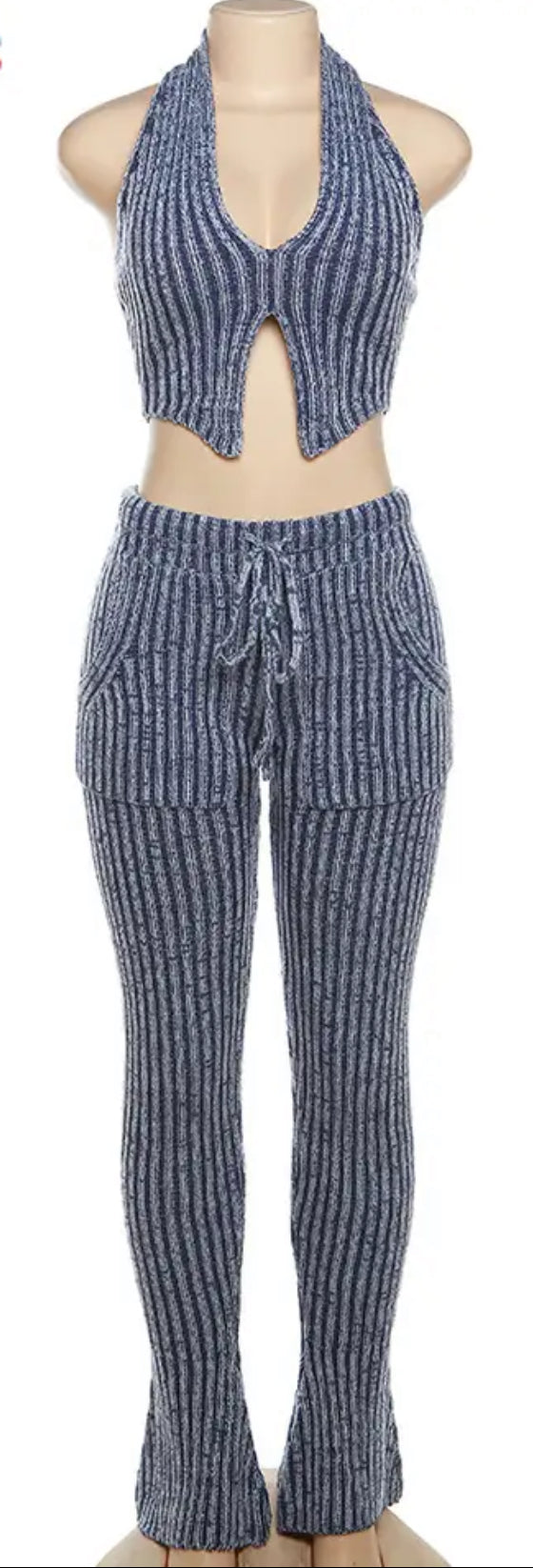 Blue Knitted 2 Piece Set