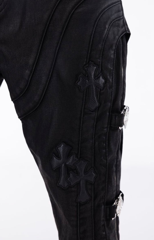Black Cross Buckle Jeans
