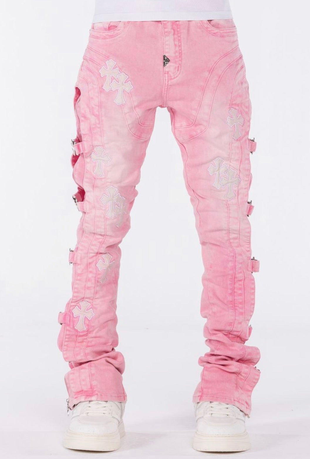 French Rose Cross Buckle Jeans