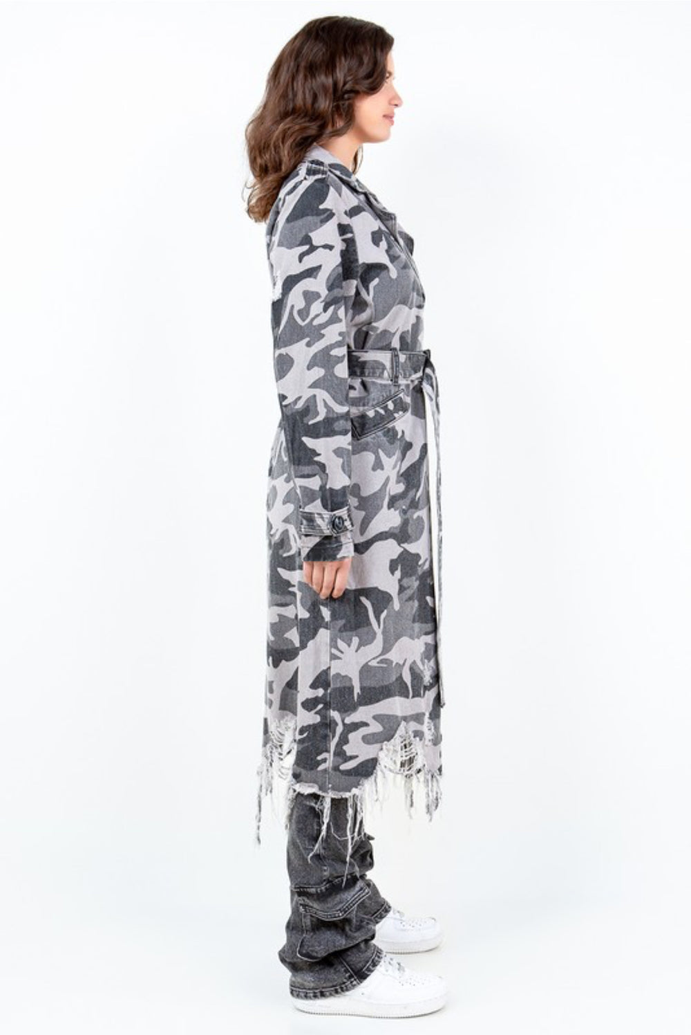 Grey Camo Jean Trench Jacket