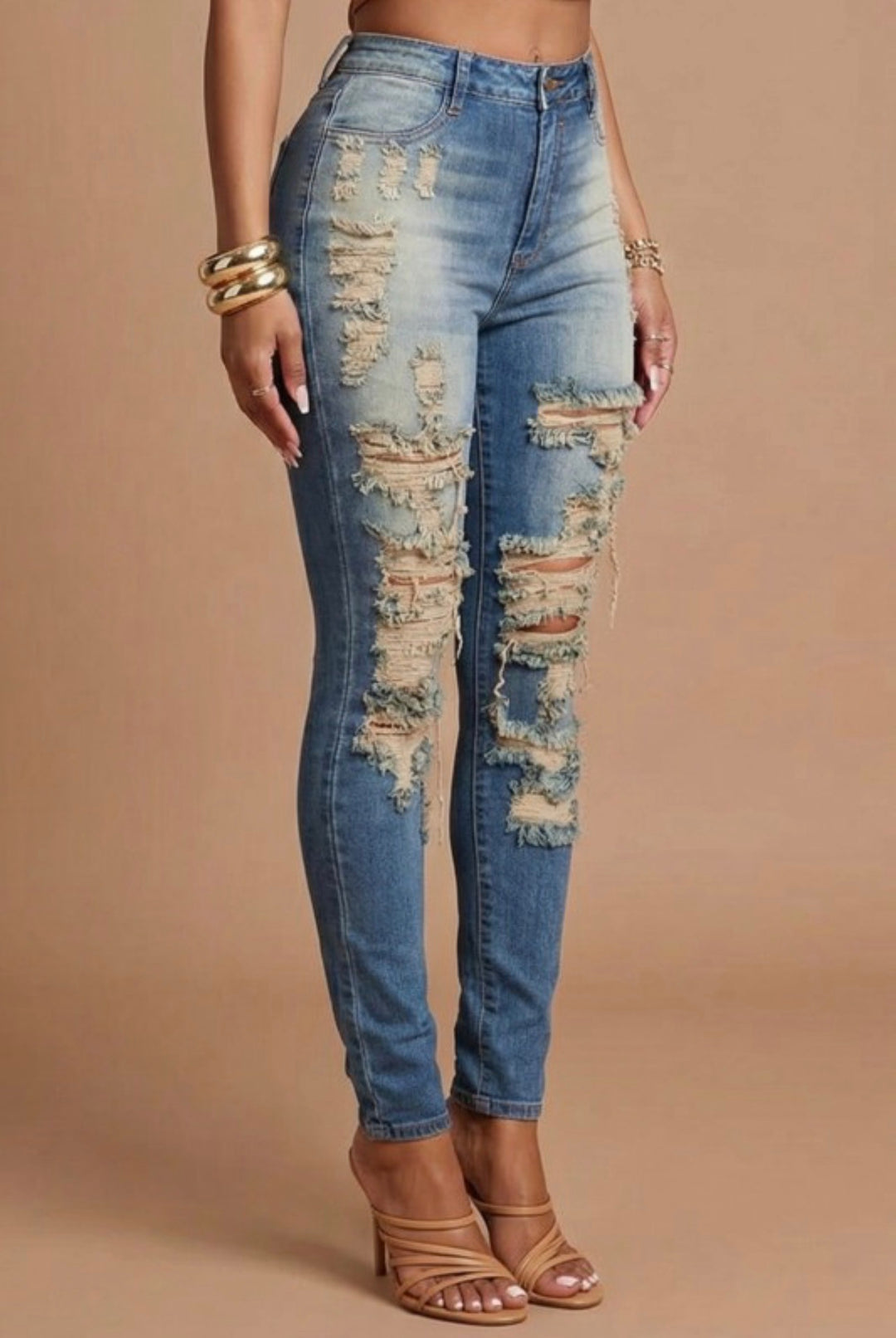 High Rise Distressed Skinny Jeans