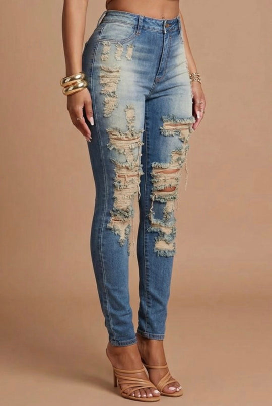 High Rise Distressed Skinny Jeans