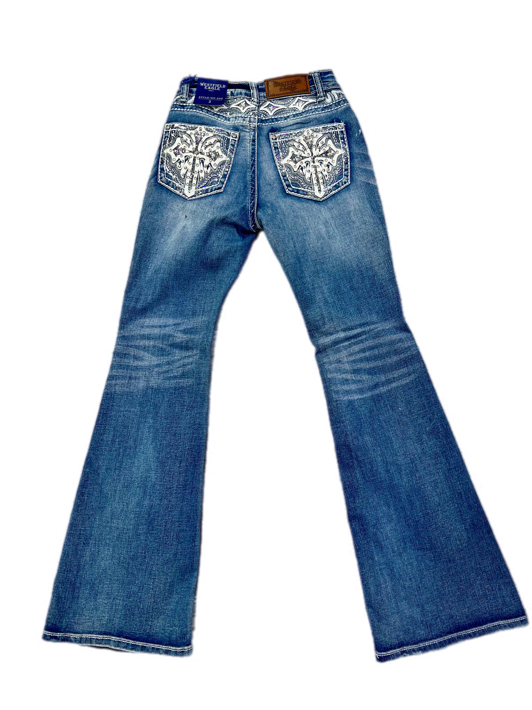 Sand Wash Embroidered And Rhinestone Jeans