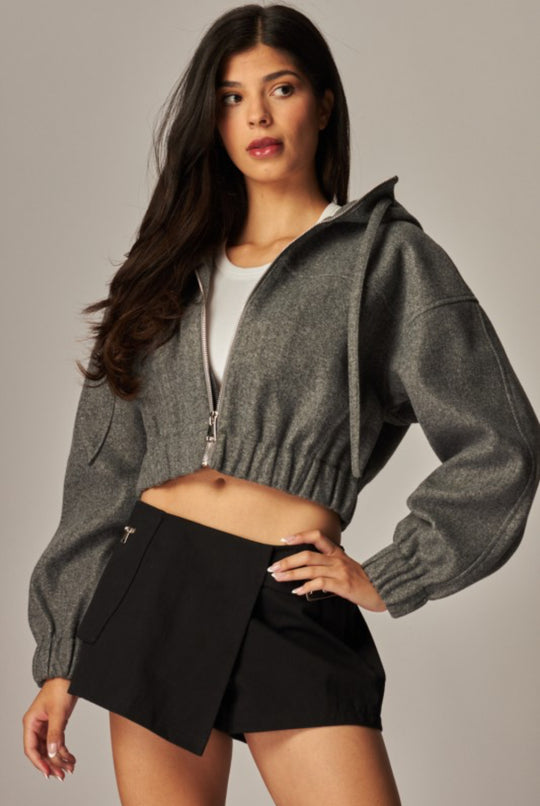 Wool Cropped Hooded Jacket
