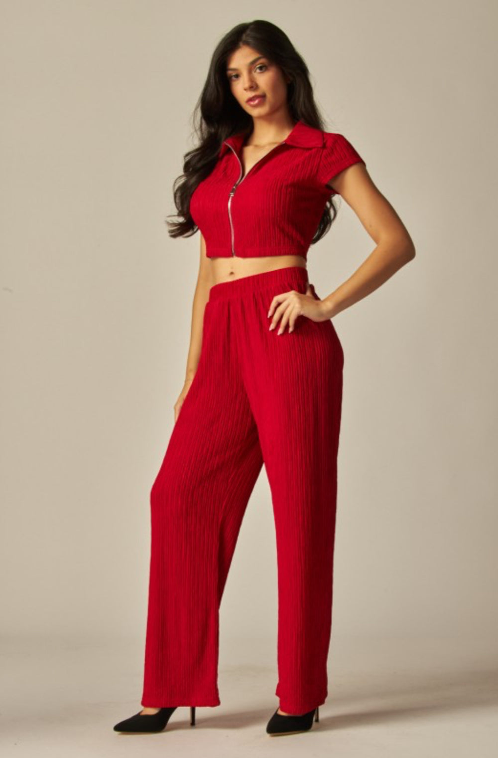 Crinkled Plisse 2pc Loungewear Set