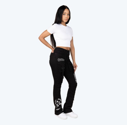 High Rise Printed Stack Twill Pants