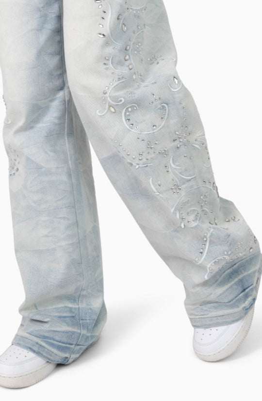 Bliss Fitted Tank and Rhinestone Mid Rise Wide Leg Jeans Set