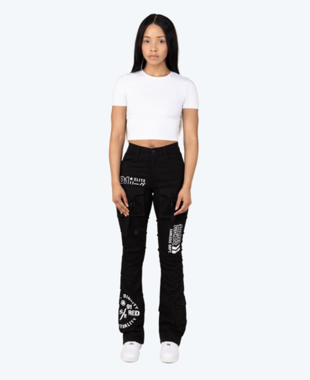 High Rise Printed Stack Twill Pants