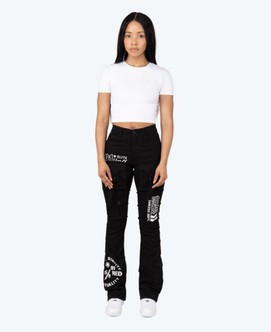 High Rise Printed Stack Twill Pants