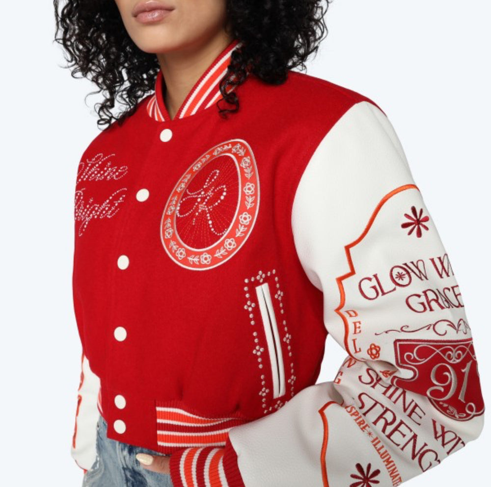 Crop Fit Varsity Pearl Jacket