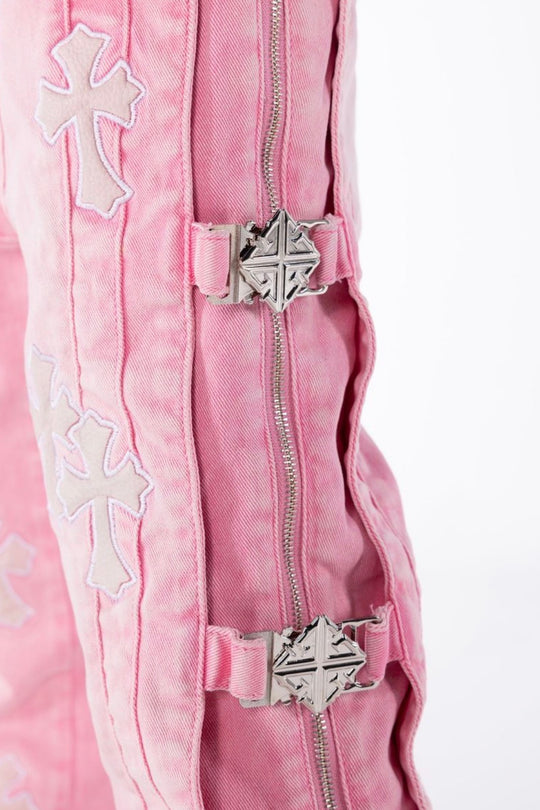 French Rose Cross Buckle Jeans