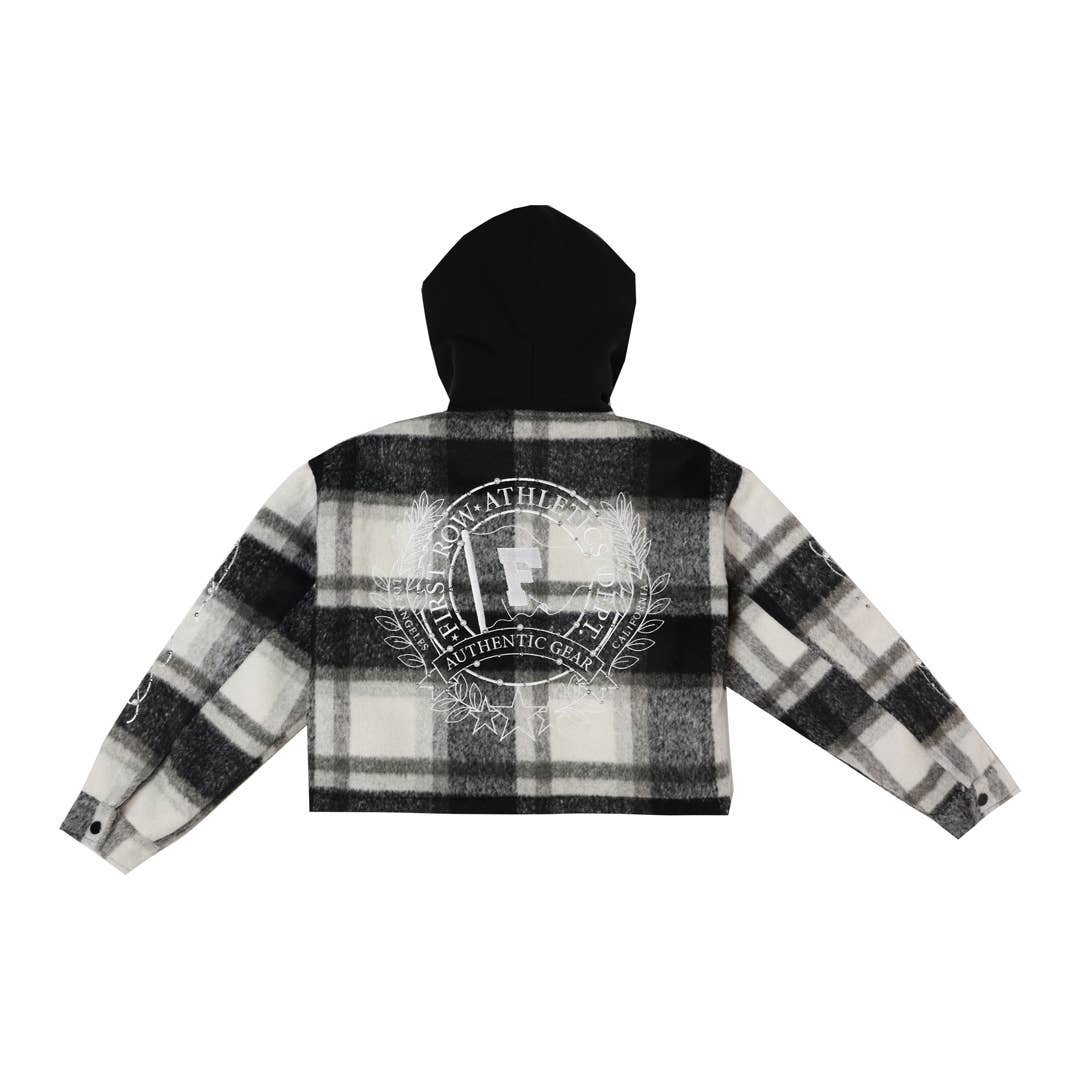 FR EMBLEM WOOL HOOD PLAID SHACKET
