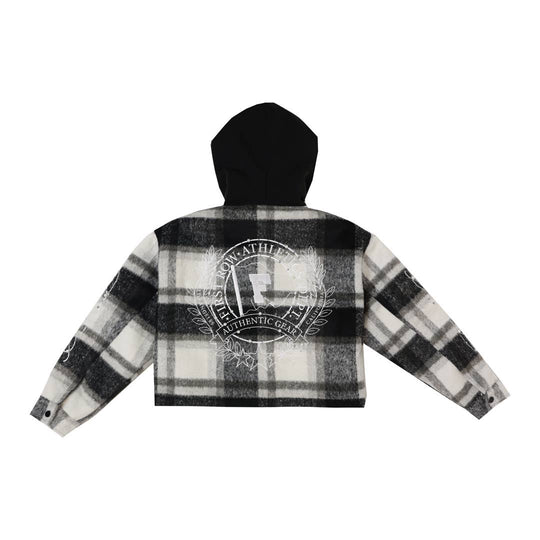 FR EMBLEM WOOL HOOD PLAID SHACKET