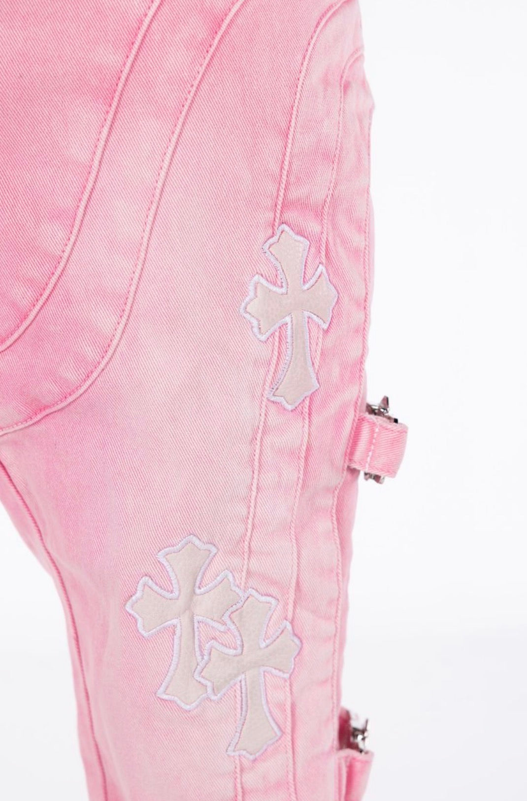 French Rose Cross Buckle Jeans