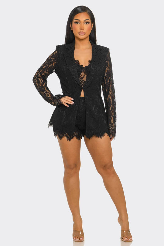 FLORAL LACE 3PC BLAZER SHORT SET