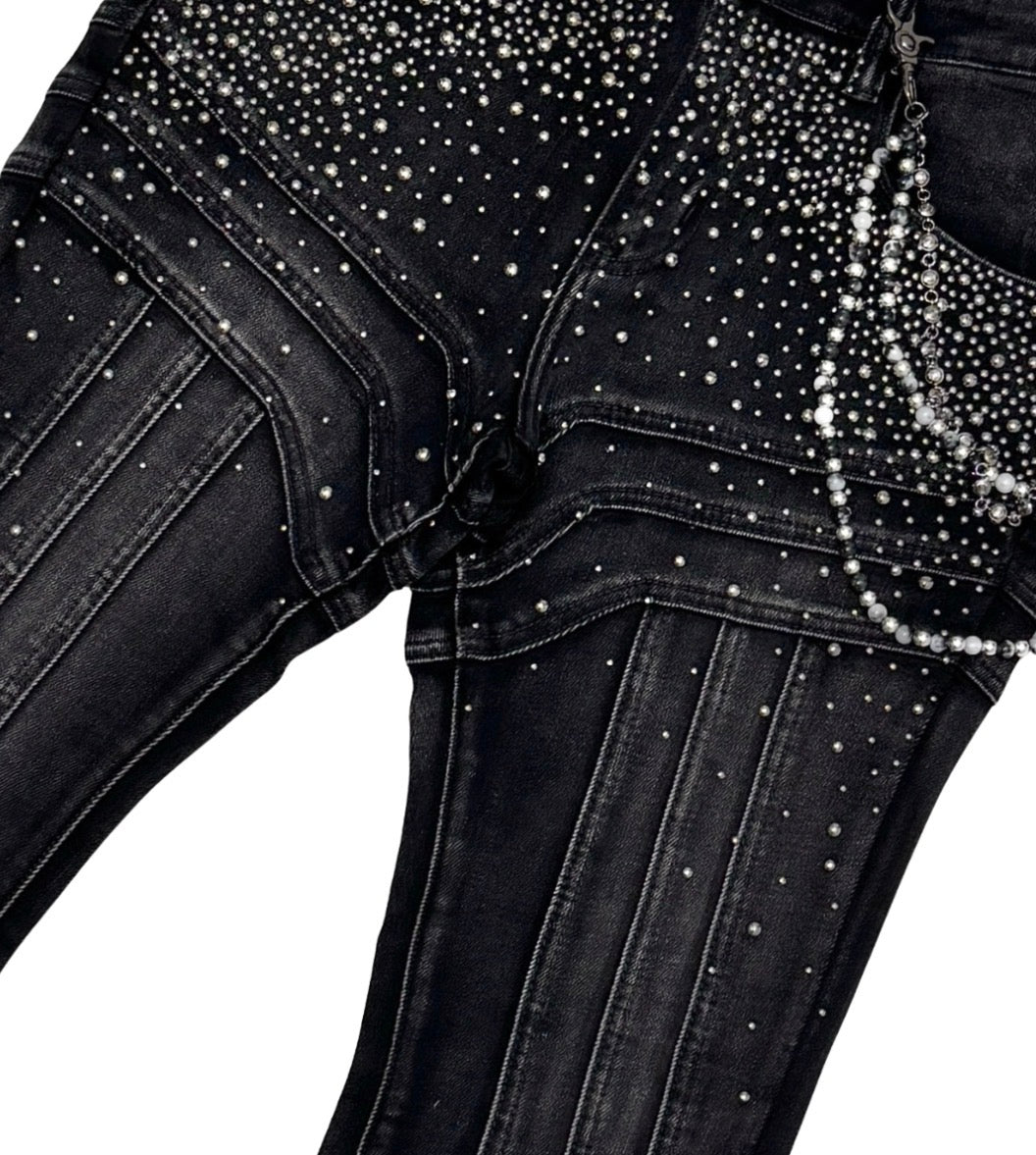 Gunzinii Stoned Embellished Stacked Jeans
