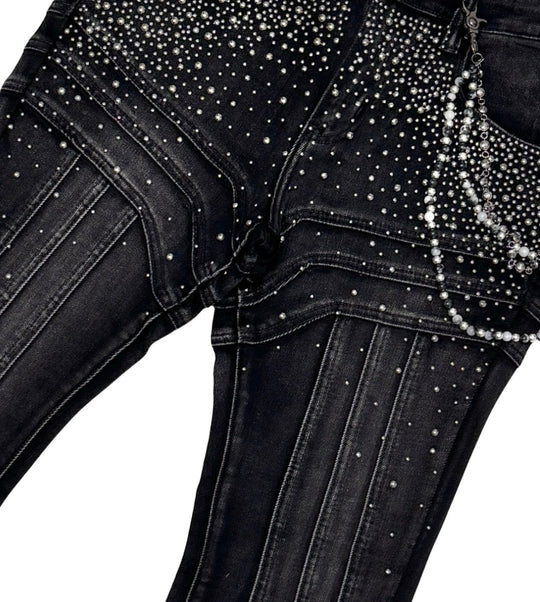 Gunzinii Stoned Embellished Stacked Jeans