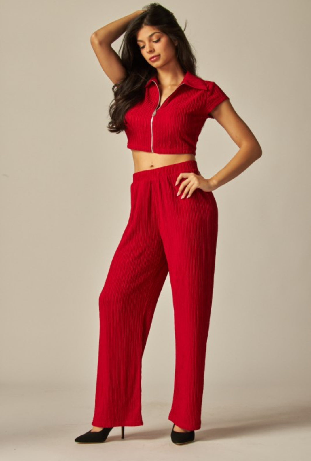 Crinkled Plisse 2pc Loungewear Set