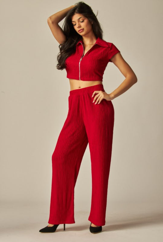 Crinkled Plisse 2pc Loungewear Set