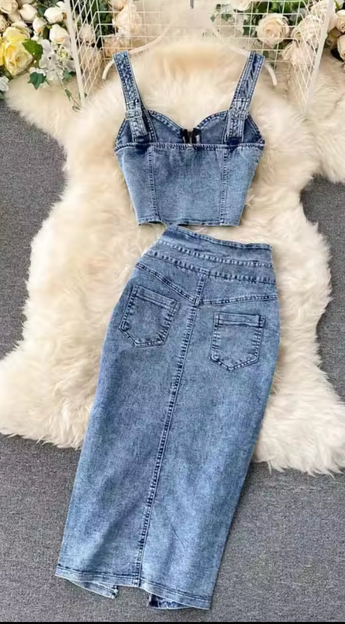 2 Piece Jean Skirt Set