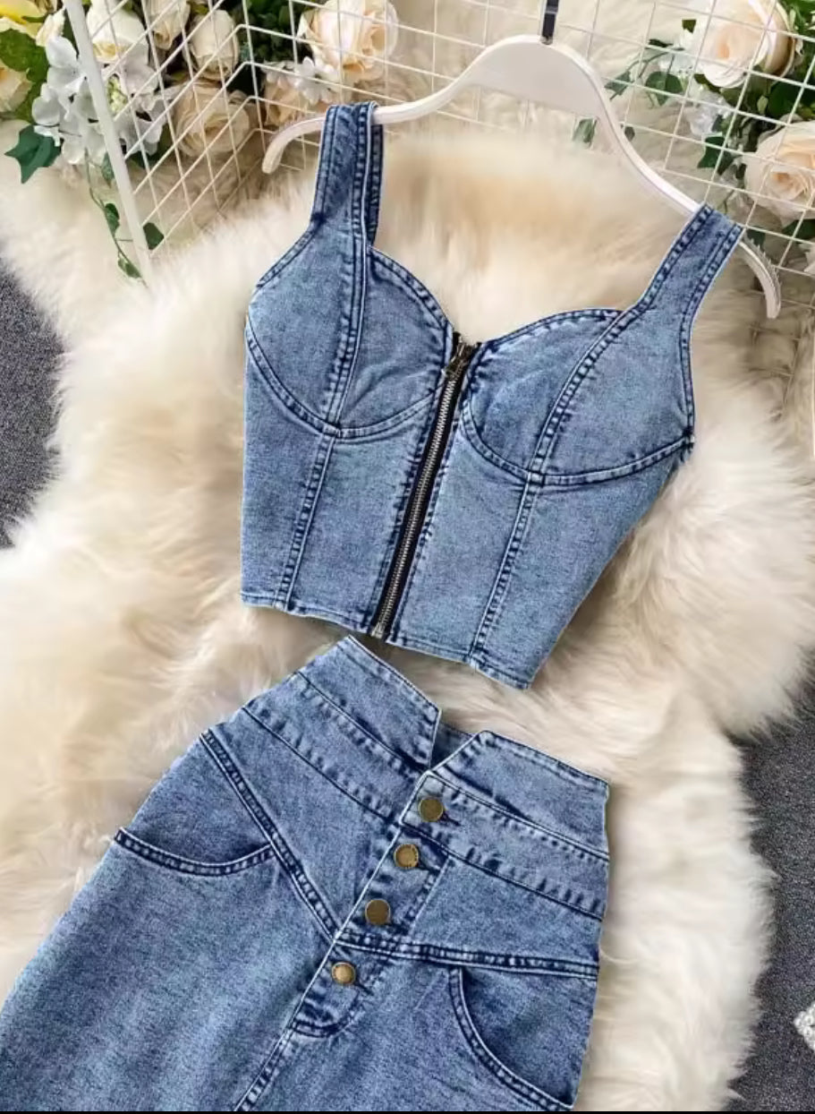 2 Piece Jean Skirt Set