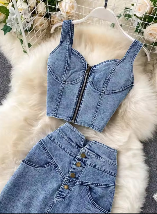2 Piece Jean Skirt Set