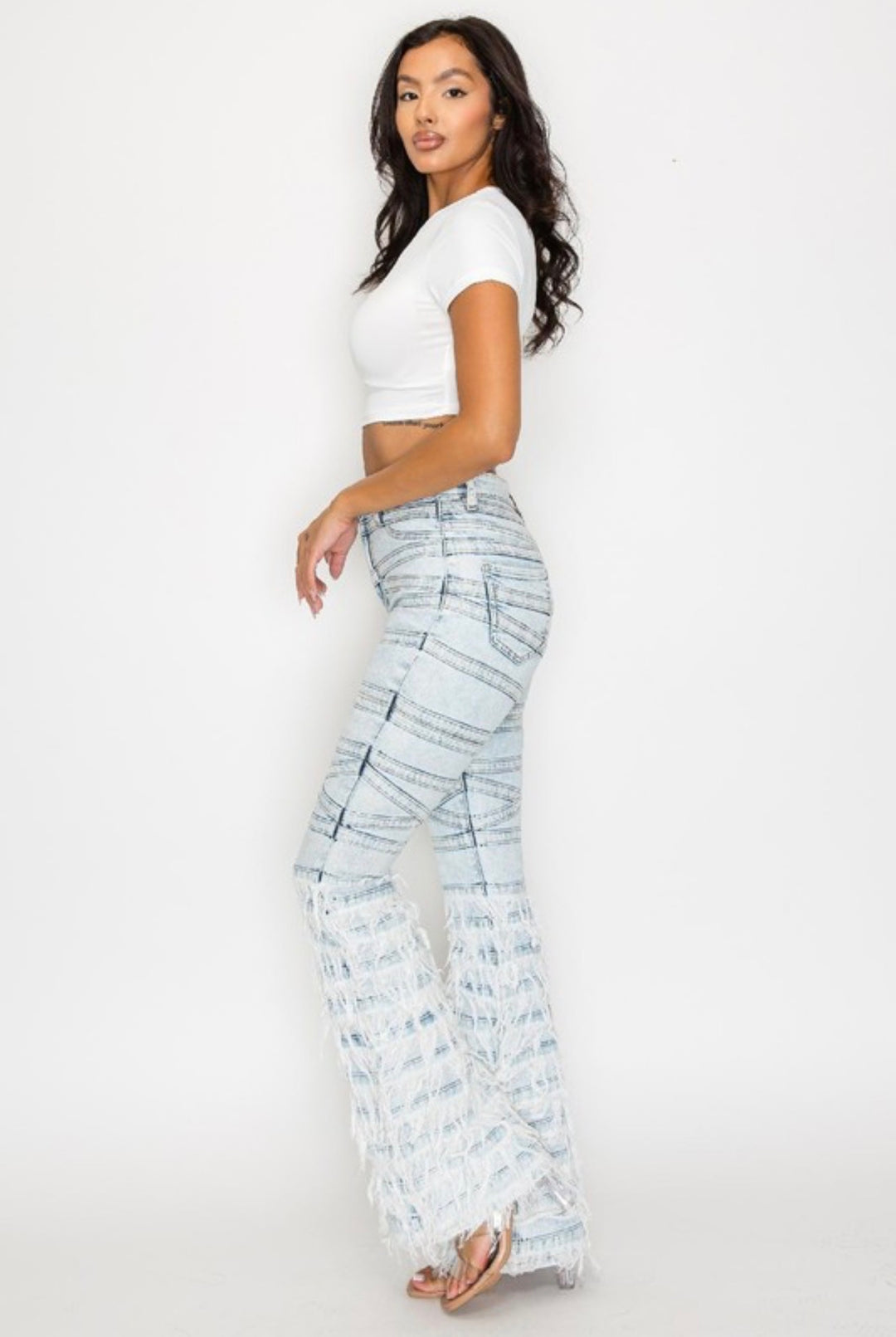 Light Blue Frayed Flared Jeans