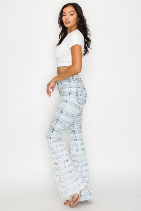 Light Blue Frayed Flared Jeans