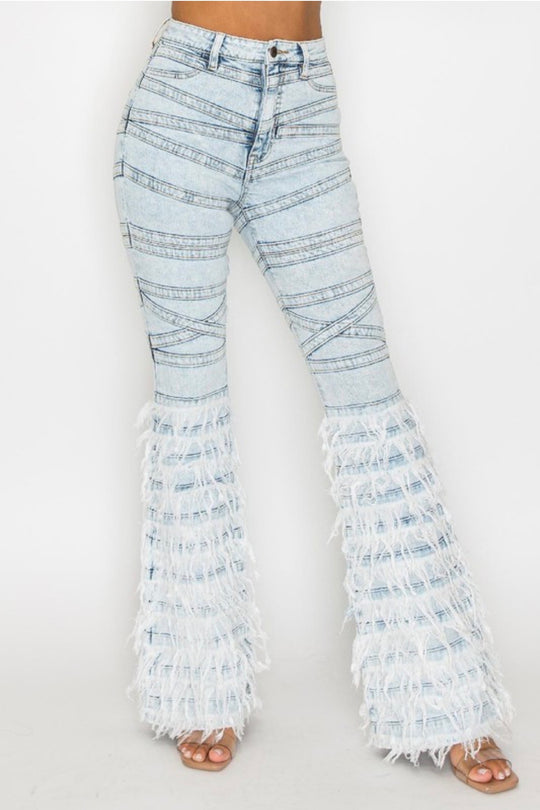 Light Blue Frayed Flared Jeans
