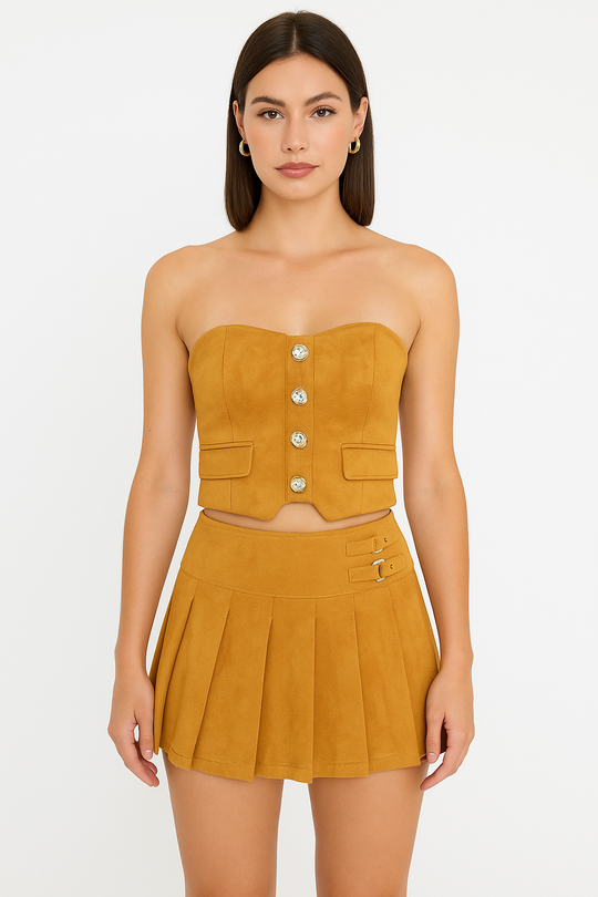 Suede Button Up Tube Top