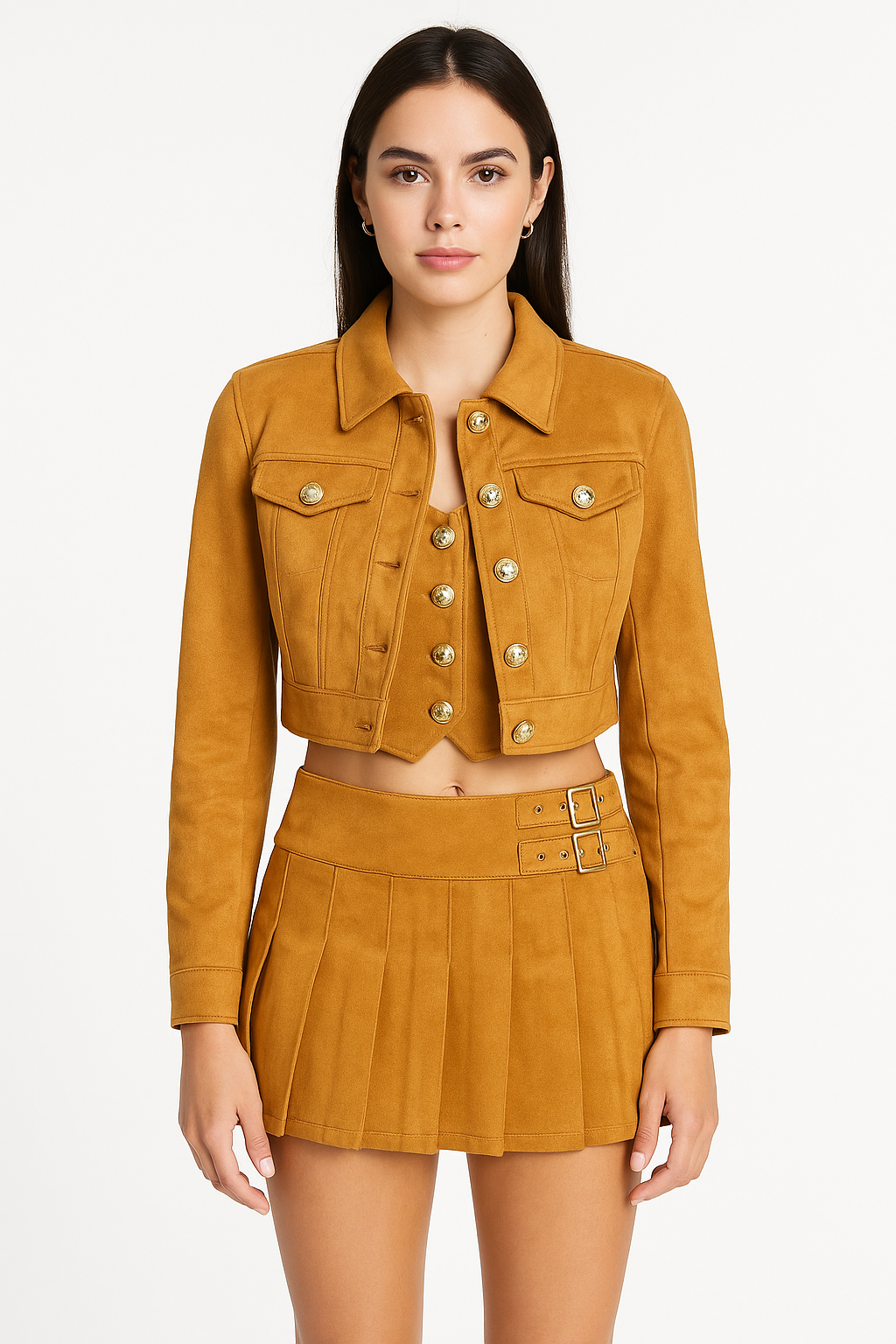 Pleated Suede Mini Skort Skirt
