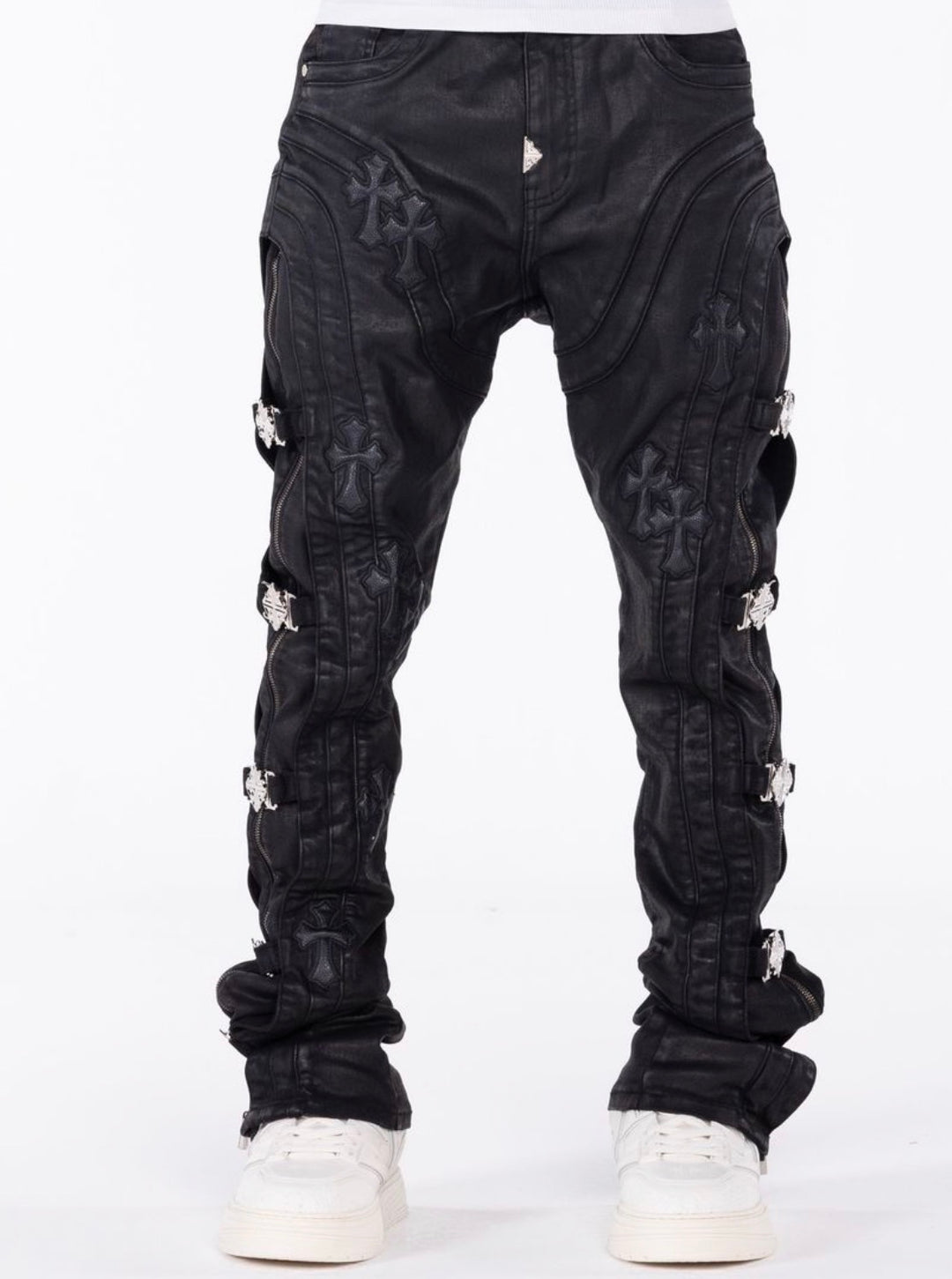 Black Cross Buckle Jeans