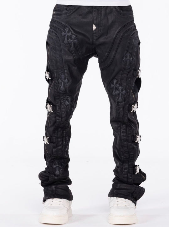 Black Cross Buckle Jeans