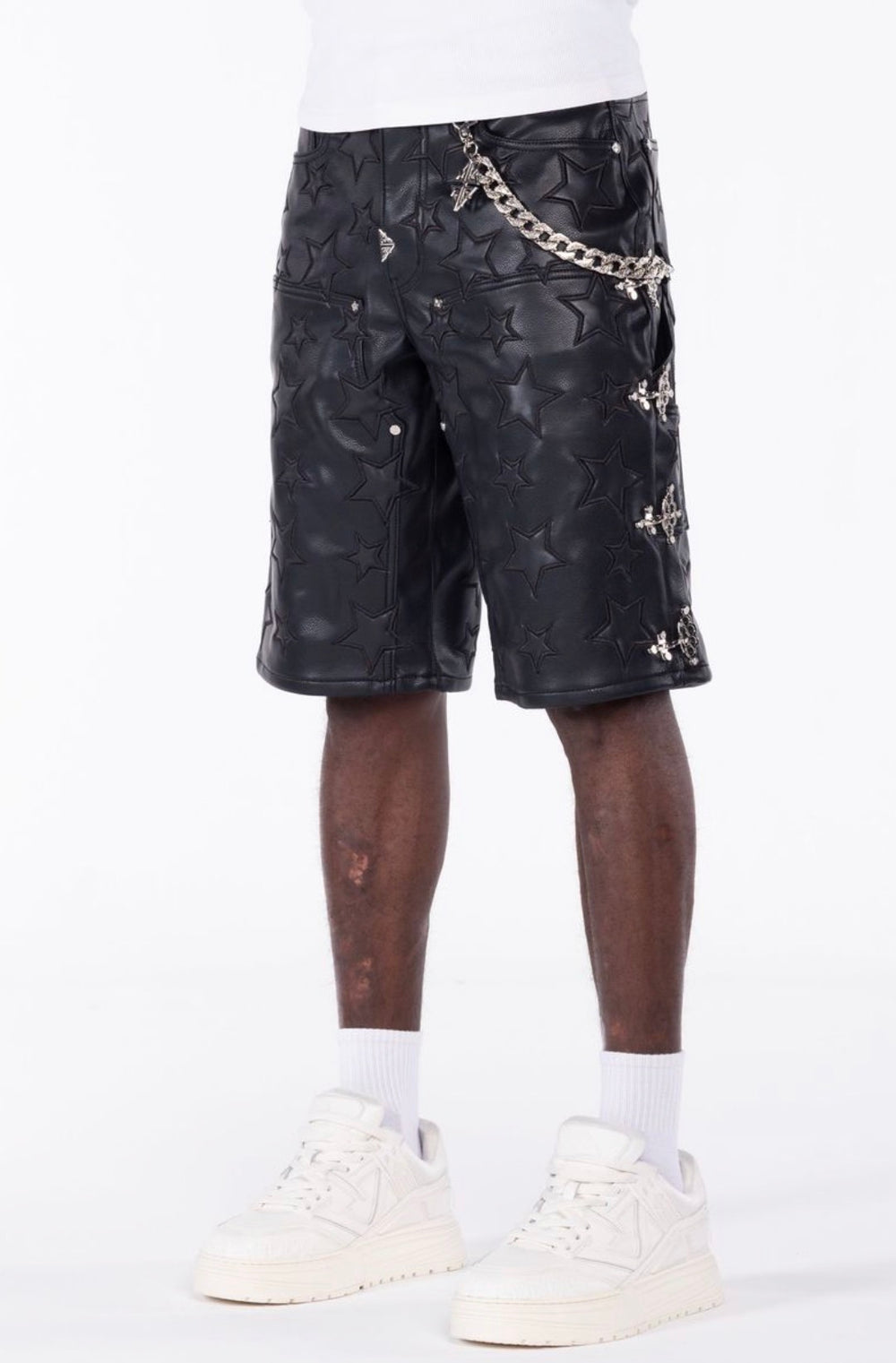Black Stars Leather Shorts