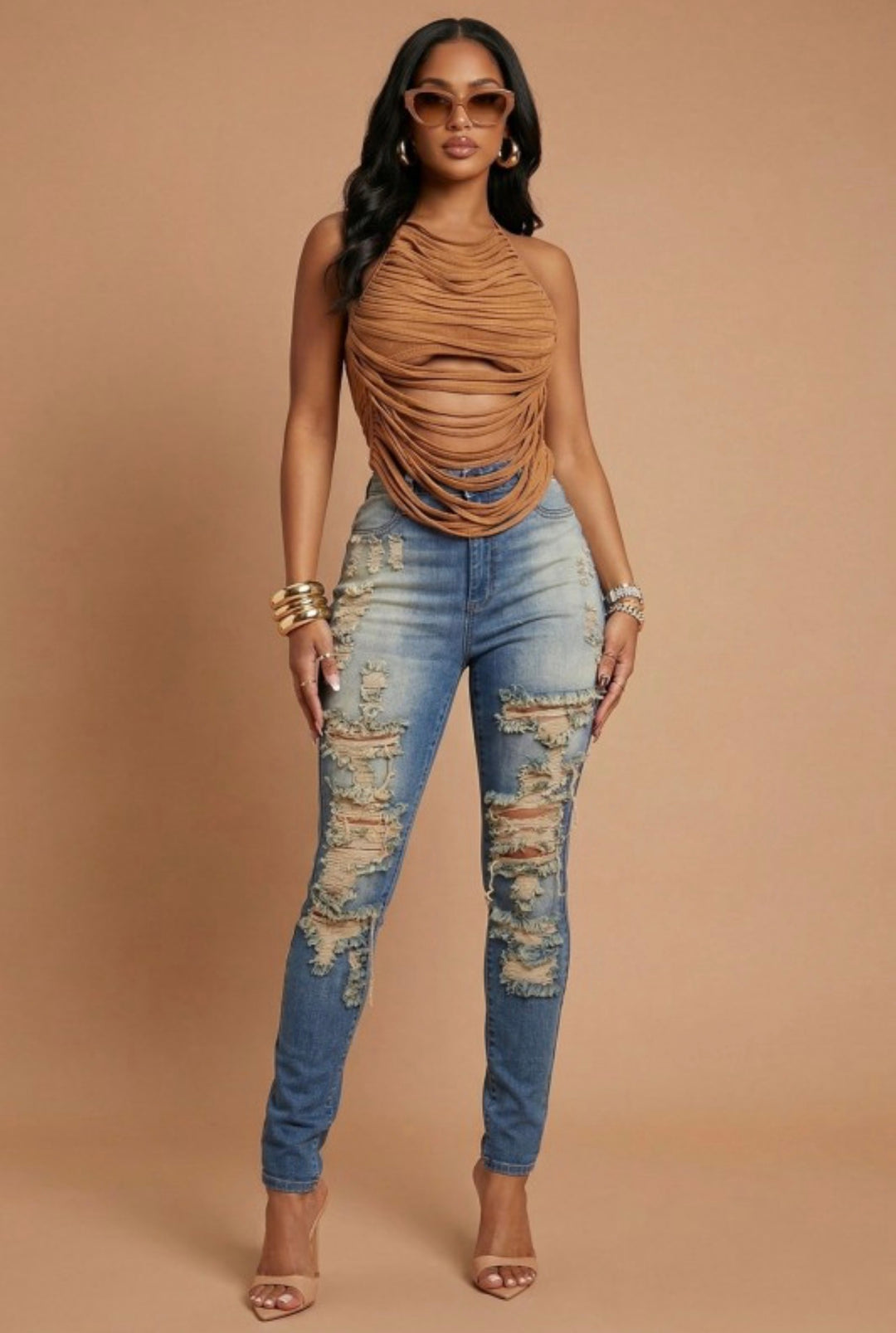 High Rise Distressed Skinny Jeans