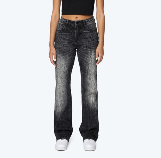 All Over Rhinestone Stacked Jeans