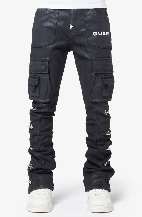 Obsidian Black Waxed Cargo Pants