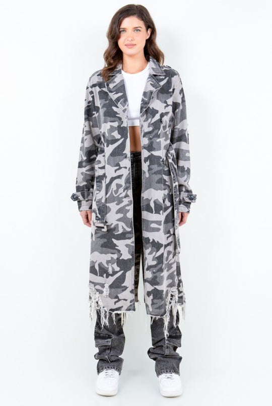 Grey Camo Jean Trench Jacket
