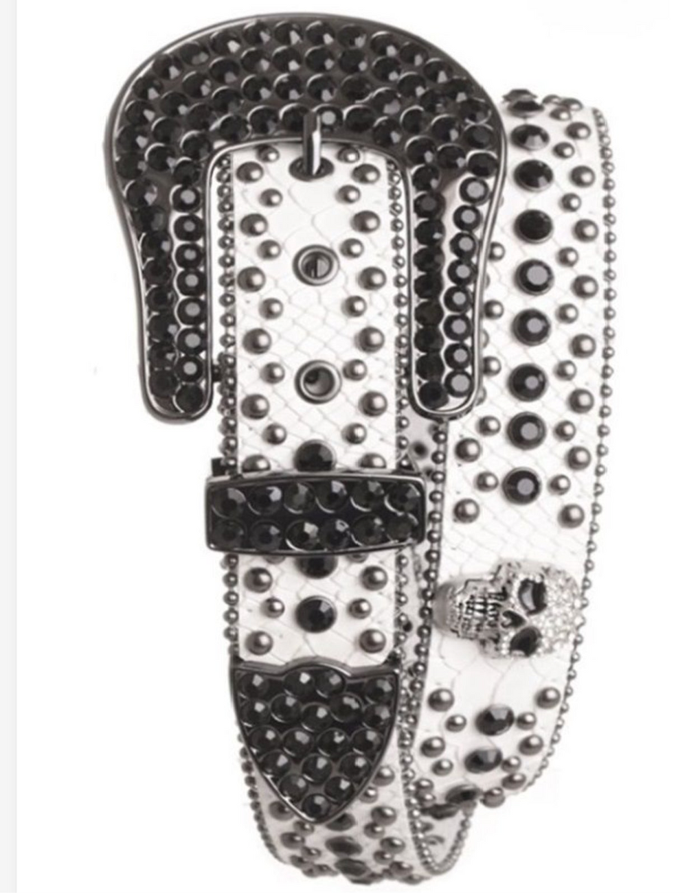 RHINESTONE STUDDED SKULL LEATHER BELT (MULTIPLE COLORS)