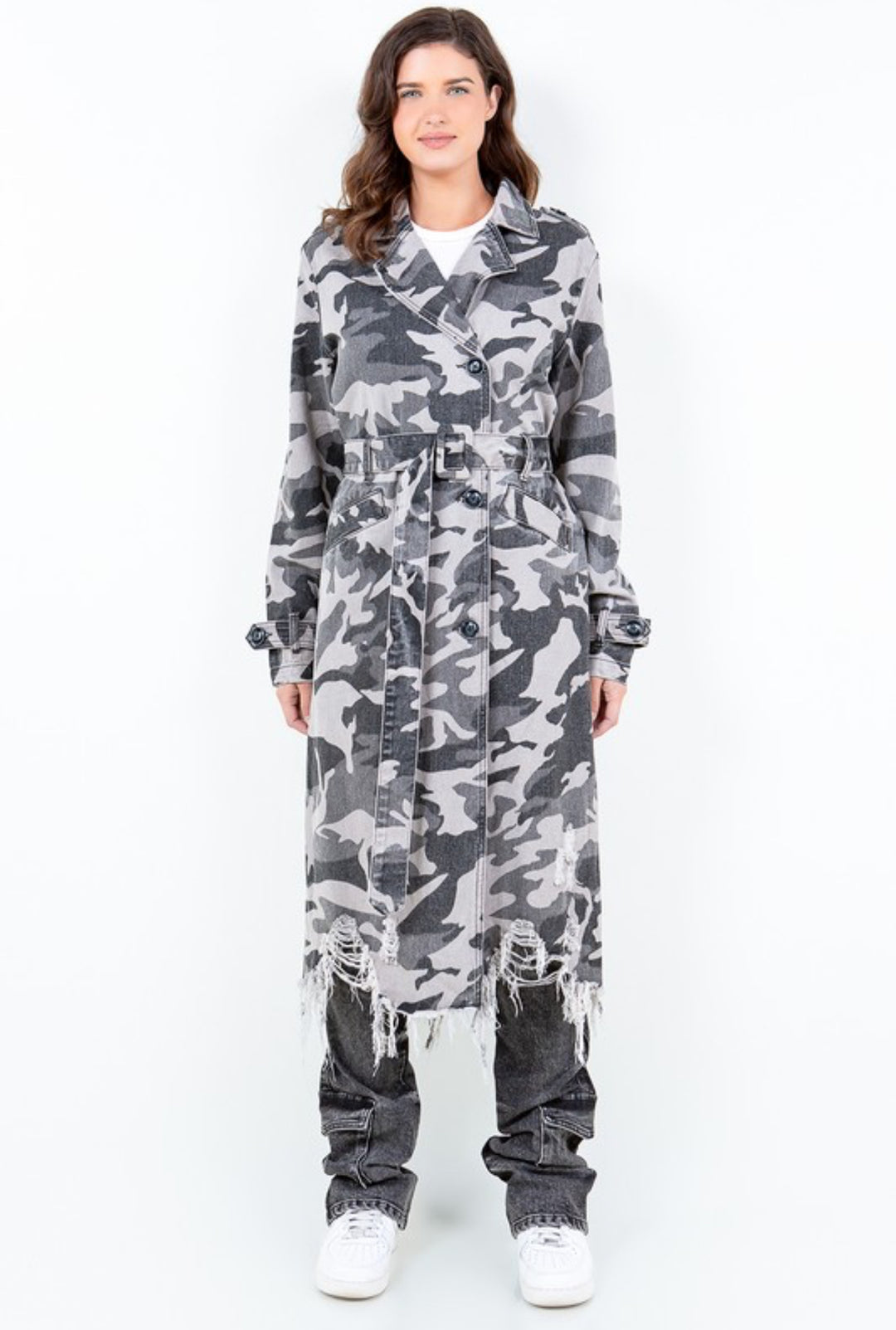 Grey Camo Jean Trench Jacket