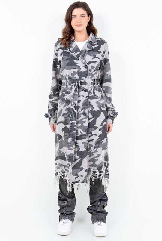 Grey Camo Jean Trench Jacket